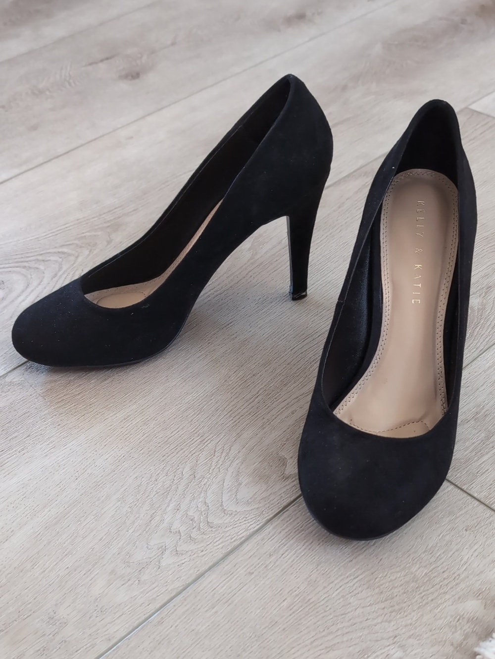 Black Suede Round-Toe Stiletto Pumps